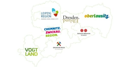 Sachsenkarte mit Logos der DMOs